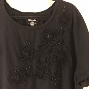 😊FREE😊W/ $25 Purchase - LIZ AND ME black t-shirt w/ rose embellishments